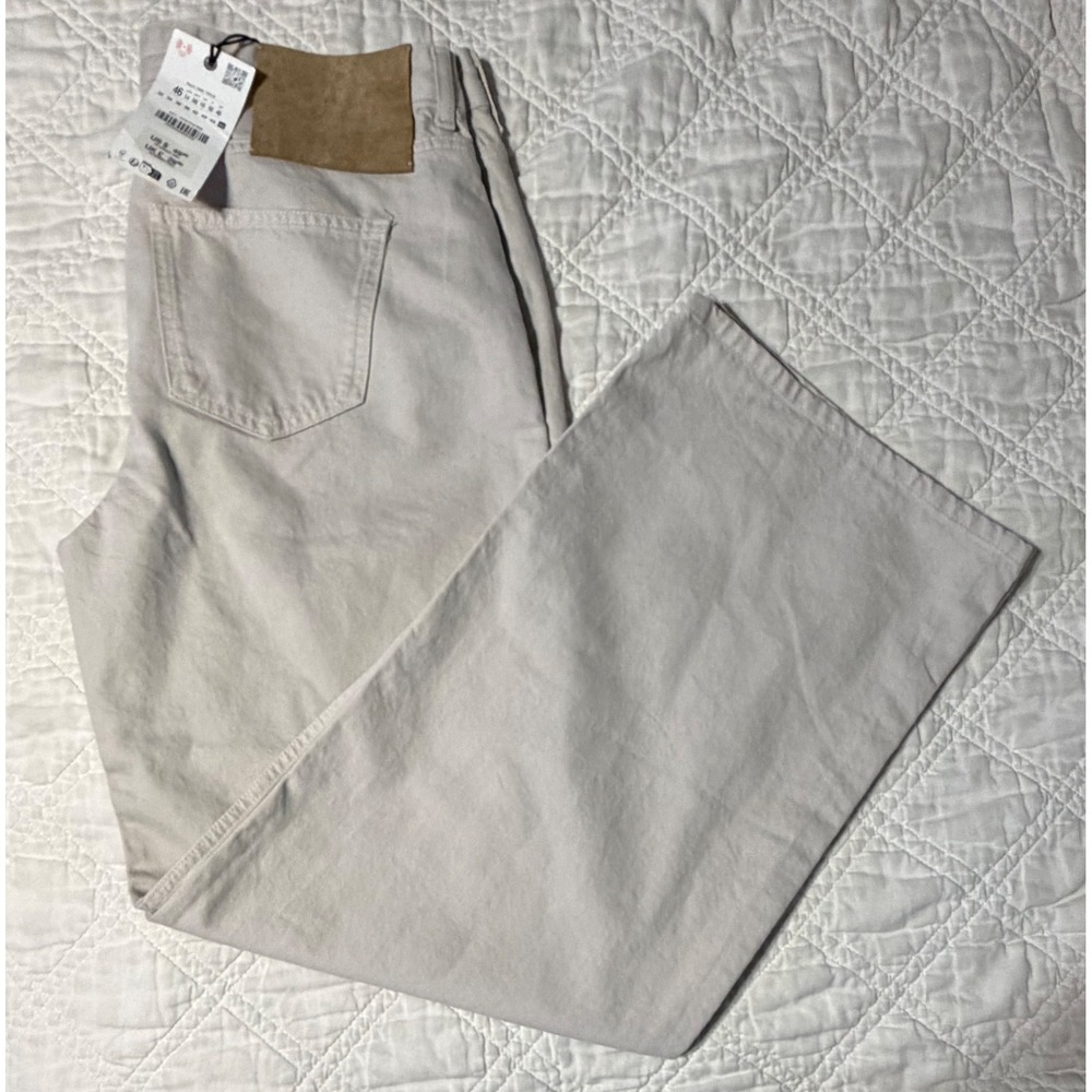 Zara Wide Leg Full Length Jeans Beige Stone High Rise Size 14 womens